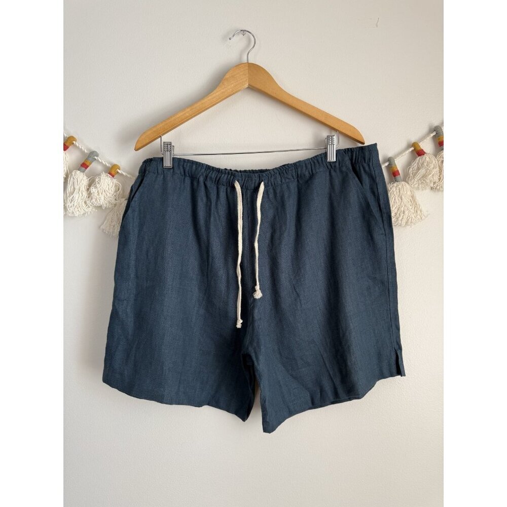 Alex Crane Bi 100% Linen Drawstring Shorts Dusk 2 Navy Resortwear Beach Mens XXL